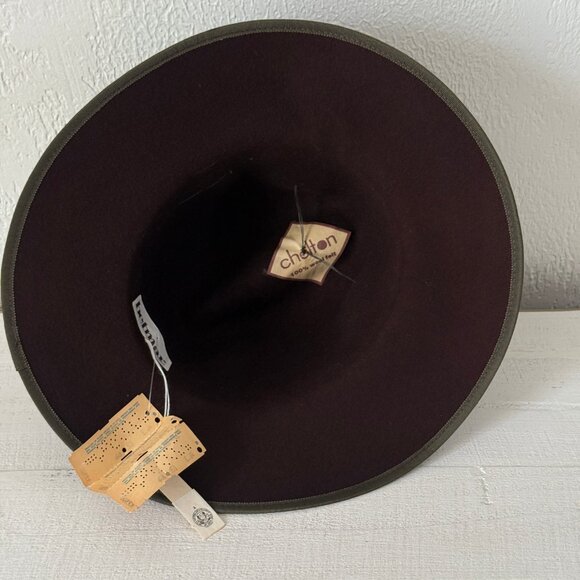 VTG Betmar Chelton Fedora Hat Olive Ribbon Trim Dark Purple Wool Felt One Size - Picture 8 of 10